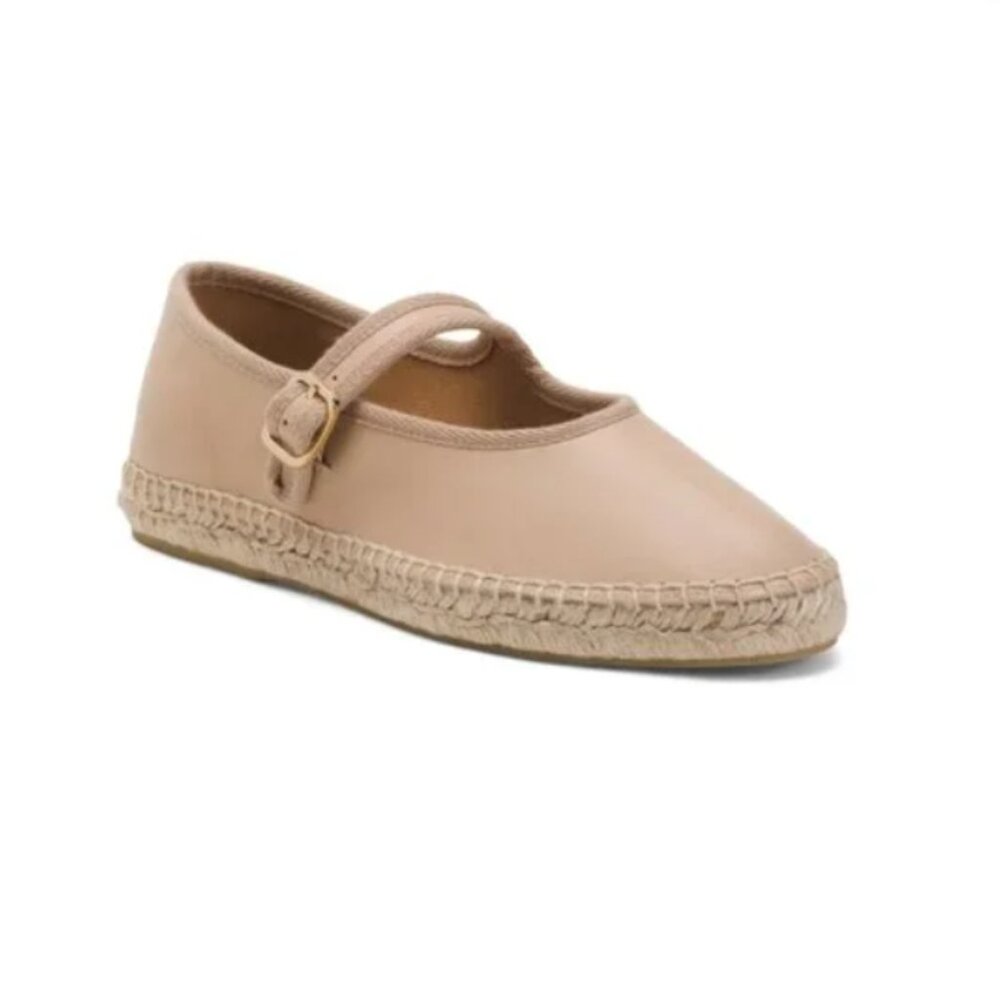 JUTELIA Made in Spain Leather Mary Jane Espadrilles, Nude - Size 38 - New